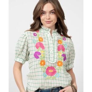 Sister Mary Josephina Blouse Small Floral Embroidery Colorful 100% Cotton Boho